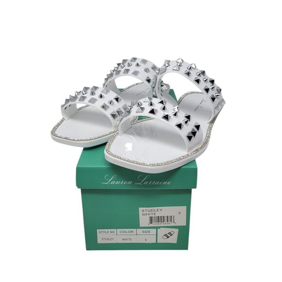 Lauren Lorraine Studley White Jeweled Slip On Slide Sandals Size 9 NEW in Box - Picture 2 of 10